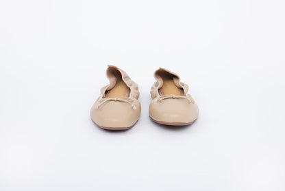 Front shot of womens beige ballet pump with elasticated upper in larger sizes 8-12