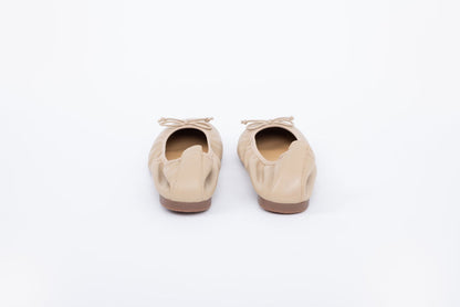 Back shot of beige olive flat elasticated ballet flat in larger sizes 42-46