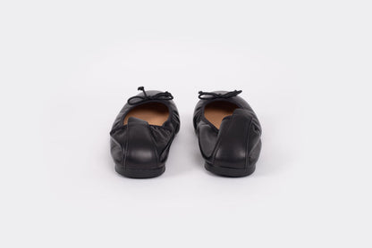 Back view of Olivia Flats in black. An elasticated leather womens flat available in large womens European sizes 42-46