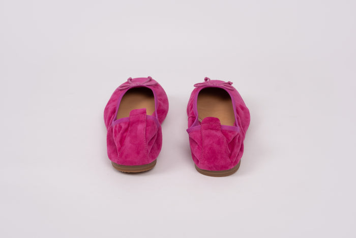 back view of Olivia flats in fuchsia pink. Available in womens sizes UK 8-12