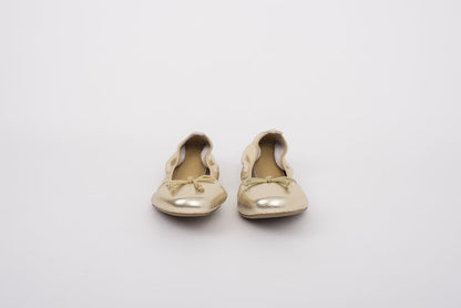 Front shot of womens gold ballet flats in large sizes 42 43 44 45 46