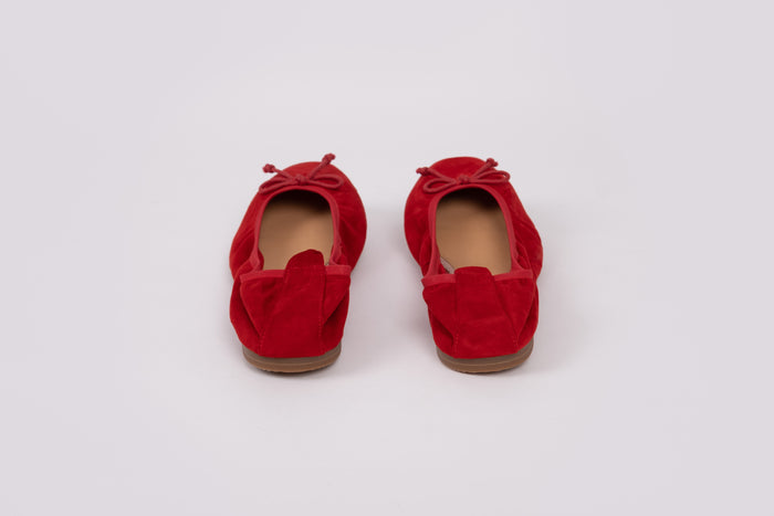 Back view of womens shoe in red, Olivia. Available in larger sizes 42-47