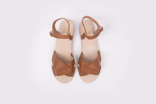 Aerial veiw of Orla Sandal in Tan, a womens summer shoe available in larger European sizes 42-46