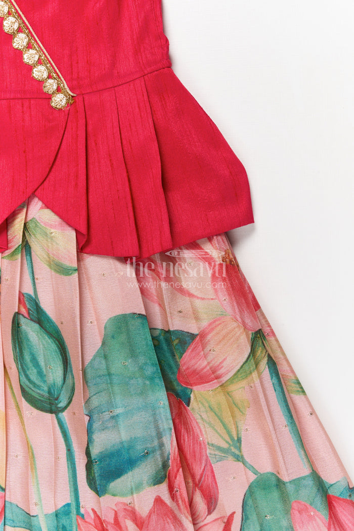 The Nesavu Pattu Pavadai Pattu Pavadai for Toddler Girl with Raw Silk Yoke for Ethnic Family Events Nesavu Nesavu toddler girl pattu pavadai with raw silk yoke and Banaras art silk skirt for festive family gatherings