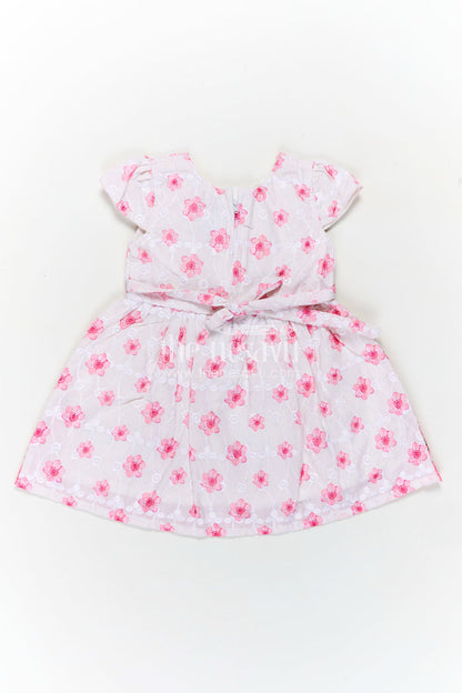 The Nesavu Baby Cotton Frocks Pinks Baby Outfits in Hakoba Cotton with Floral Embroidery and Satin Belt for Newborn Girls Nesavu Nesavu Pinks Baby Cotton Outfits Floral Embroidery Satin Belt Hakoba Fabric Newborn Girls