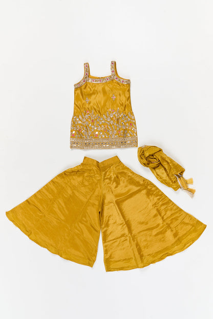 The Nesavu Girls Sharara / Plazo Set Plazo Outfit for Girls with Mirror Work Yoke and Festive Dupatta Nesavu Nesavu girls festive plazo set with mirror work blouse and dupatta – ideal for birthdays and school ethnic days