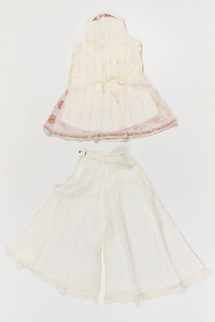 The Nesavu Girls Sharara / Plazo Set Pleated Georgette Sharara Set for Girls with Thread Embroidery for Milestone Moments Nesavu Nesavu pleated georgette sharara set with thread embroidery and dupatta – perfect for birthdays and naming ceremonies