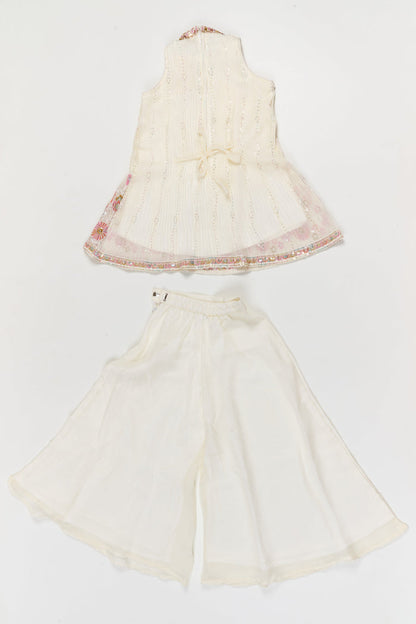 The Nesavu Girls Sharara / Plazo Set Pleated Georgette Sharara Set for Girls with Thread Embroidery for Milestone Moments Nesavu Nesavu pleated georgette sharara set with thread embroidery and dupatta – perfect for birthdays and naming ceremonies