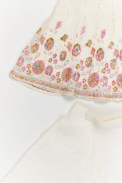 The Nesavu Girls Sharara / Plazo Set Pleated Georgette Sharara Set for Girls with Thread Embroidery for Milestone Moments Nesavu Nesavu pleated georgette sharara set with thread embroidery and dupatta – perfect for birthdays and naming ceremonies