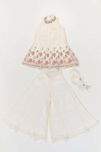 The Nesavu Girls Sharara / Plazo Set Pleated Georgette Sharara Set for Girls with Thread Embroidery for Milestone Moments Nesavu Nesavu pleated georgette sharara set with thread embroidery and dupatta – perfect for birthdays and naming ceremonies