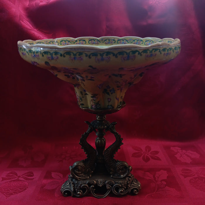 Porcelain and Bronze Mythical Fish Centre Bowl-Jantiques LLC.