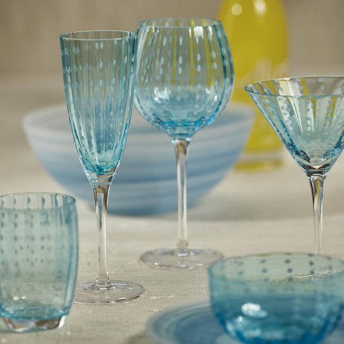 Portofino White Dot Glassware - Aqua Blue - Drinkware by Carlyle Avenue