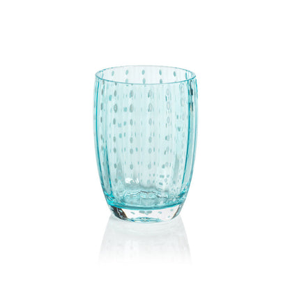 Portofino White Dot Glassware - Aqua Blue - Drinkware by Carlyle Avenue