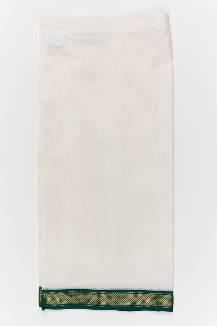 The Nesavu Pure Silk Vesti Premium Silk Vesti for Boys for Weddings and Festive Functions Nesavu 20 (3Y) / White / Pure Silk D067D-20 Nesavu premium pattu vesti for boys in pure silk for weddings, temple functions and cultural events