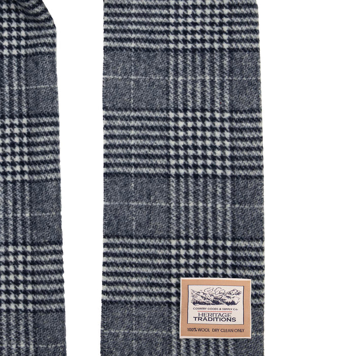 Plaid scarf with a label on a white background