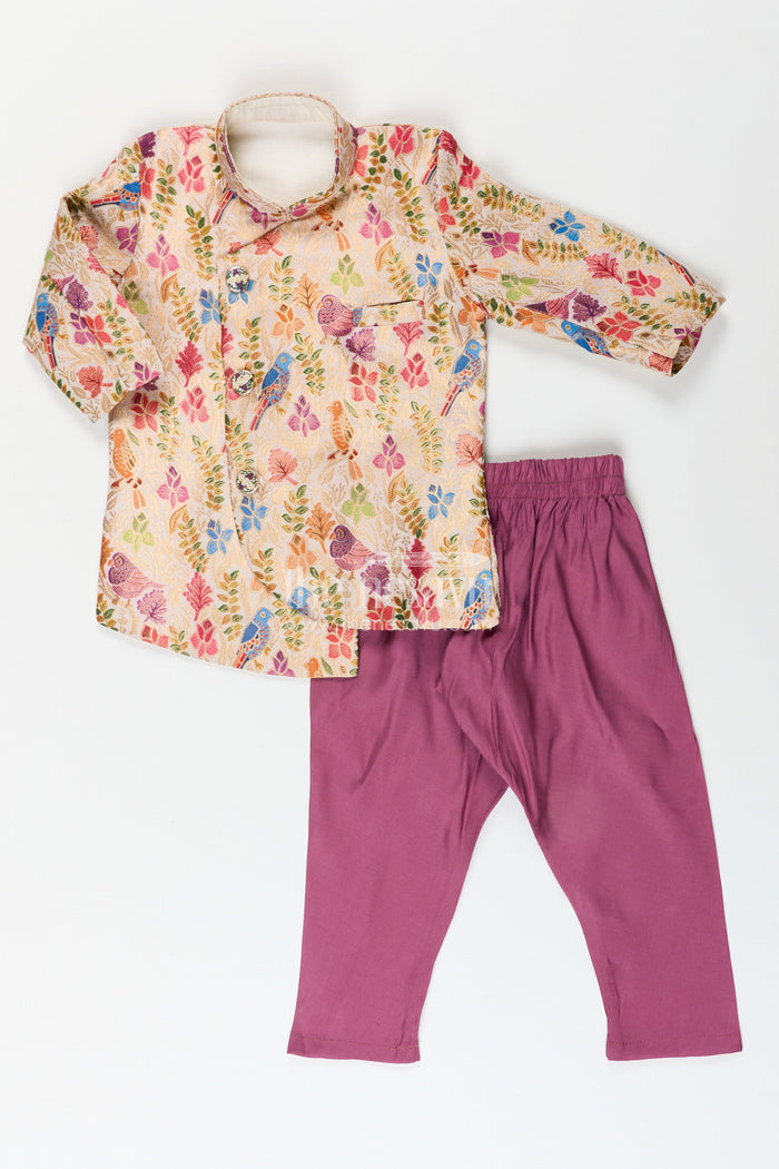 The Nesavu Boys Dothi Set Printed kurta pajama set for boys ideal for ethnic day and family celebrations Nesavu 12 (3M) / Multicolor BES809C-12 Nesavu boys printed kurta pajama set soft silk blend ethnic day festive wear