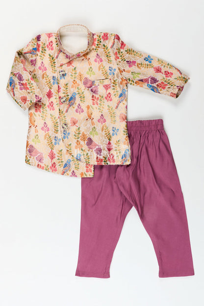 The Nesavu Boys Dothi Set Printed kurta pajama set for boys ideal for ethnic day and family celebrations Nesavu 12 (3M) / Multicolor BES809C-12 Nesavu boys printed kurta pajama set soft silk blend ethnic day festive wear
