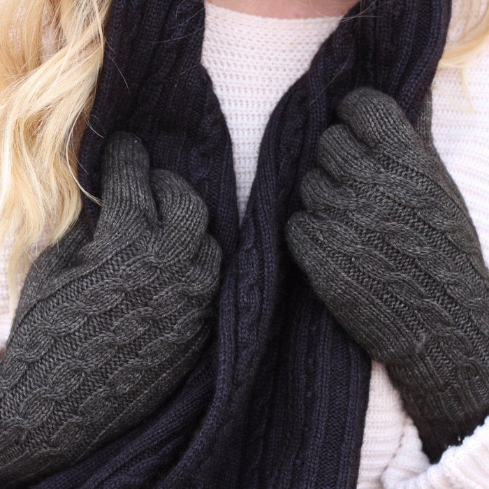 Ladies Cabled Gloves - Bison/Silk blend Bison Gear The Buffalo Wool Co. Black