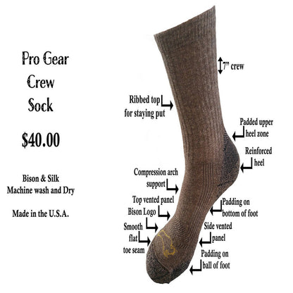 Pro-Gear Crew Bison/Silk Socks Bison Footwear The Buffalo Wool Co.