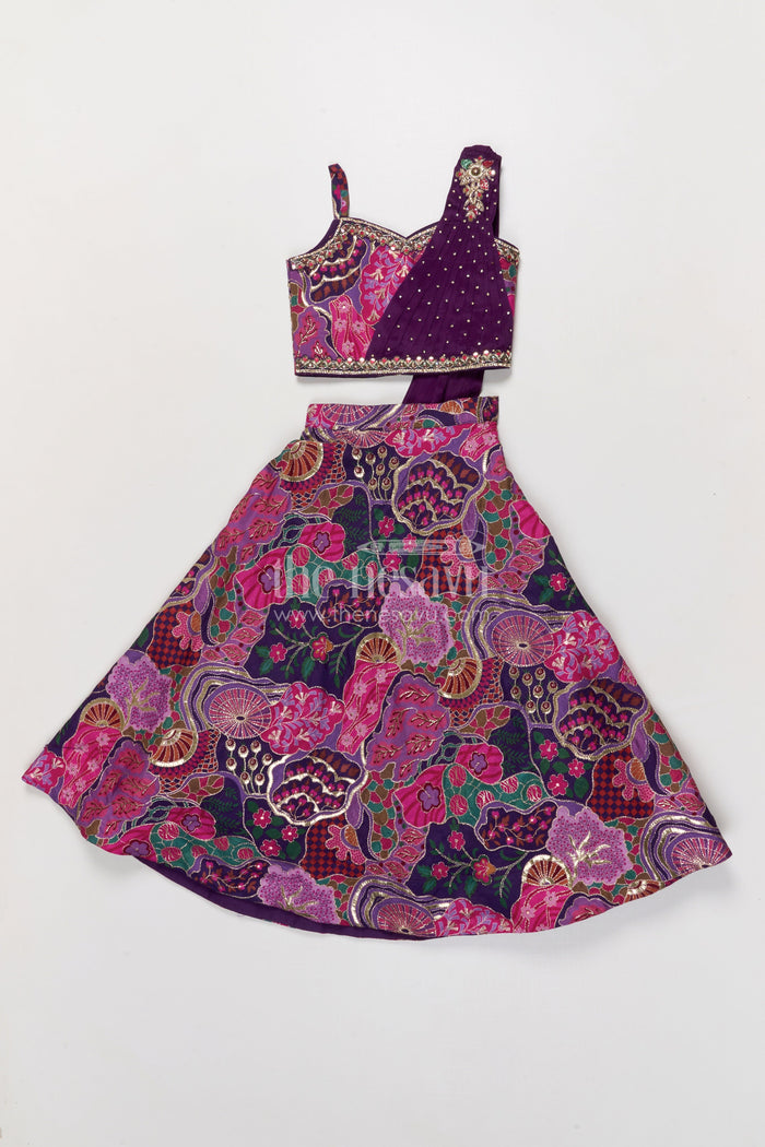 The Nesavu Girls Fancy Lehenga Purple Lehenga for Baby Girls with Designer Yoke for Weddings and Parties Nesavu 24 (5Y) / Purple GL849A-24 Nesavu purple baby girl lehenga with digital print and designer yoke – perfect for weddings and festive events