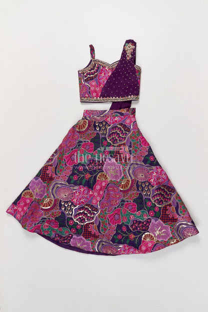 The Nesavu Girls Fancy Lehenga Purple Lehenga for Baby Girls with Designer Yoke for Weddings and Parties Nesavu 24 (5Y) / Purple GL849A-24 Nesavu purple baby girl lehenga with digital print and designer yoke – perfect for weddings and festive events