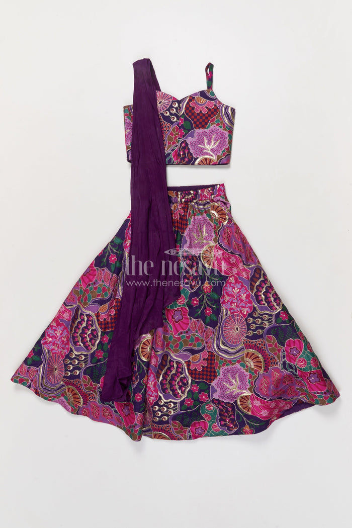 The Nesavu Girls Fancy Lehenga Purple Lehenga for Baby Girls with Designer Yoke for Weddings and Parties Nesavu Nesavu purple baby girl lehenga with digital print and designer yoke – perfect for weddings and festive events