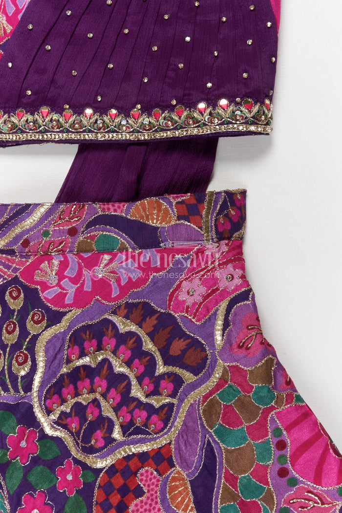 The Nesavu Girls Fancy Lehenga Purple Lehenga for Baby Girls with Designer Yoke for Weddings and Parties Nesavu Nesavu purple baby girl lehenga with digital print and designer yoke – perfect for weddings and festive events