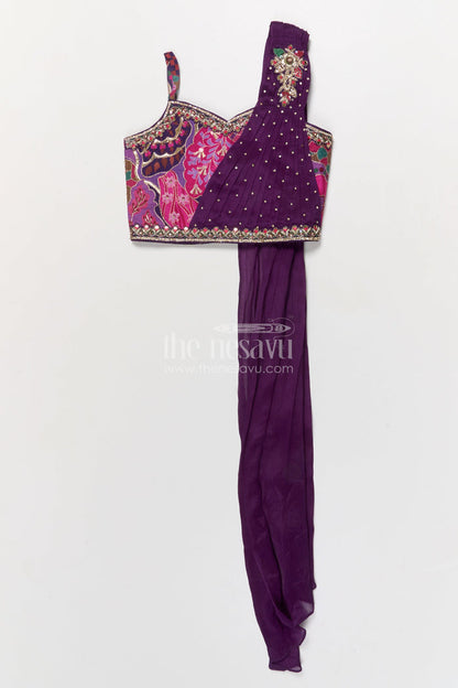 The Nesavu Girls Fancy Lehenga Purple Lehenga for Baby Girls with Designer Yoke for Weddings and Parties Nesavu Nesavu purple baby girl lehenga with digital print and designer yoke – perfect for weddings and festive events