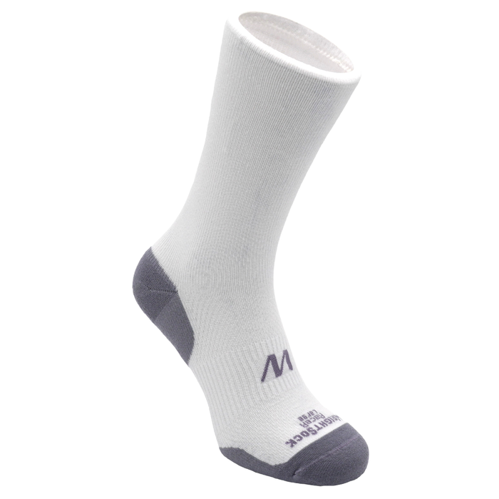 Racer style, Crew height, White sock with Grey heel and toe.
