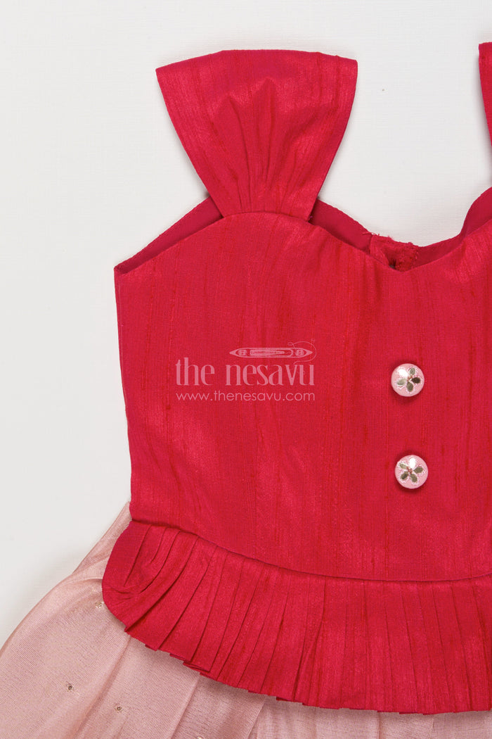 The Nesavu Silk Frock Raw Silk Yoke Frock for Baby Girls for Weddings and Milestone Events Nesavu Nesavu baby girl raw silk yoke frock with semi banaras skirt for weddings and family celebrations