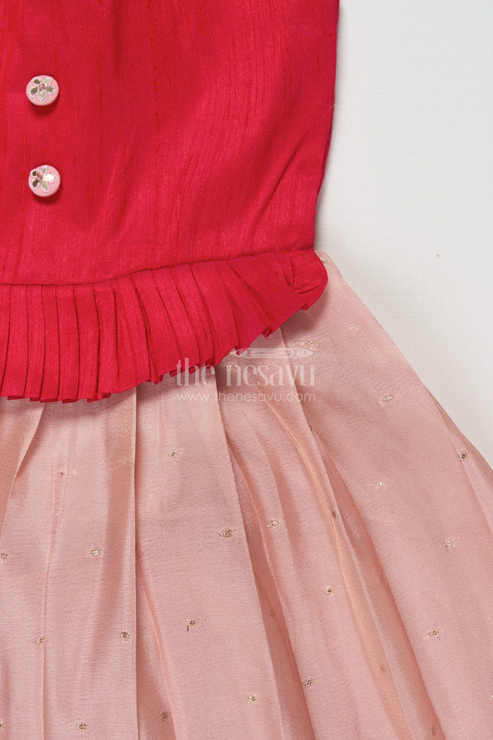 The Nesavu Silk Frock Raw Silk Yoke Frock for Baby Girls for Weddings and Milestone Events Nesavu Nesavu baby girl raw silk yoke frock with semi banaras skirt for weddings and family celebrations