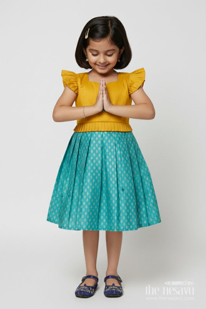 The Nesavu Silk Frock Raw Silk Yoke Silk Frock for Baby Girl for Weddings and Poojas Nesavu 18 (2Y) / Gold SF1093A-18 Nesavu baby girl silk frock with raw silk yoke and zari skirt for poojas and festive functions