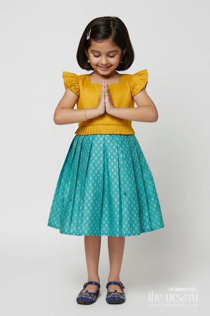 The Nesavu Silk Frock Raw Silk Yoke Silk Frock for Baby Girl for Weddings and Poojas Nesavu 18 (2Y) / Gold SF1093A-18 Nesavu baby girl silk frock with raw silk yoke and zari skirt for poojas and festive functions