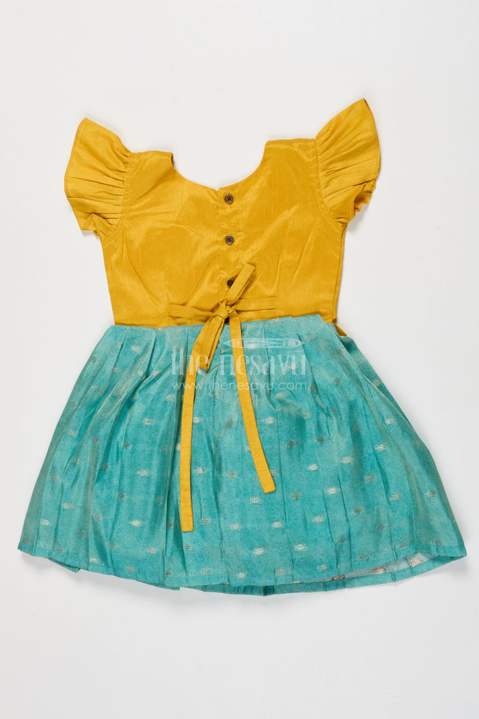 The Nesavu Silk Frock Raw Silk Yoke Silk Frock for Baby Girl for Weddings and Poojas Nesavu Nesavu baby girl silk frock with raw silk yoke and zari skirt for poojas and festive functions