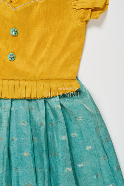 The Nesavu Silk Frock Raw Silk Yoke Silk Frock for Baby Girl for Weddings and Poojas Nesavu Nesavu baby girl silk frock with raw silk yoke and zari skirt for poojas and festive functions