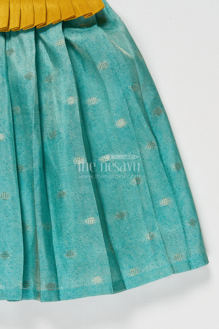 The Nesavu Silk Frock Raw Silk Yoke Silk Frock for Baby Girl for Weddings and Poojas Nesavu Nesavu baby girl silk frock with raw silk yoke and zari skirt for poojas and festive functions