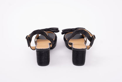 Back view of Rhian Heeled strappy sandal in black. Womens shoes in larger sizes available in European sizes 42-46