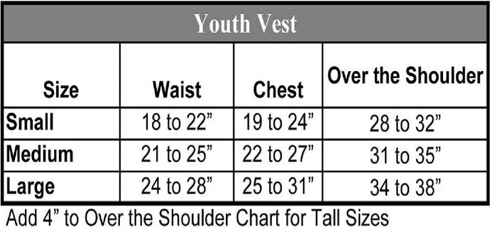 1200 Series Youth Vest Sizing Chart