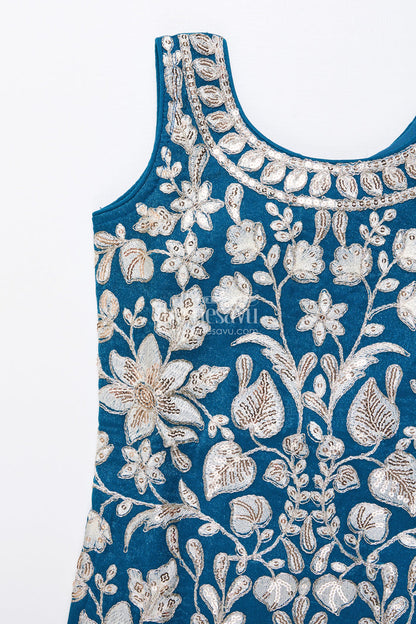 The Nesavu Girls Dothi Sets Royal Blue Embroidered Kurti Set with Dhoti Pants Nesavu Nesavu navy blue embroidered kurti dhoti pants  girls ethnic dress