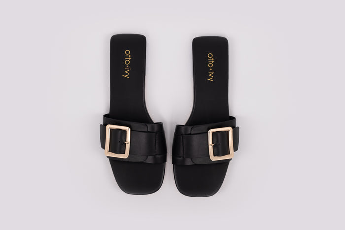Aerial veiw of womens black sandal, Ruby in black. Available in larger sizes 42-46