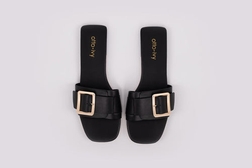 Aerial veiw of womens black sandal, Ruby in black. Available in larger sizes 42-46