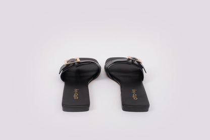 Back shot of womens sandal ruby in black. Available in larger European womens larger sizes 42-46