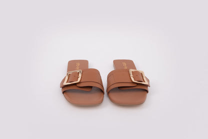 Front view of womens sandal Ruby in Tan. Womens footwear available in larger sizes 8-12