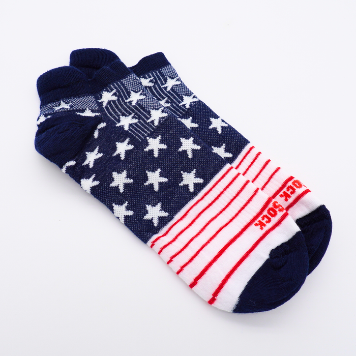 American flag patterned sock on a white background.