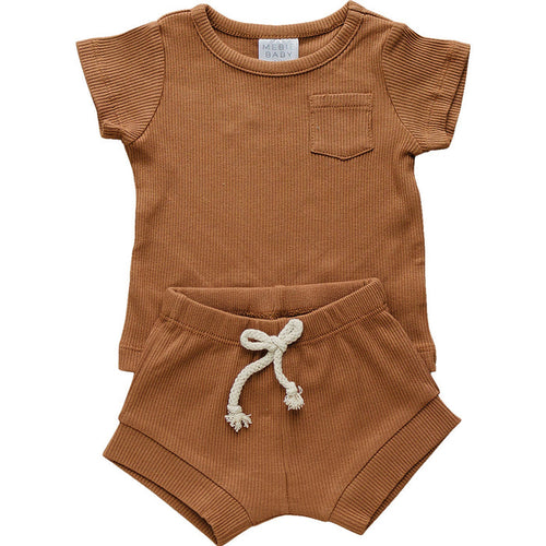 Rust Organic Cotton Ribbed Short Set
