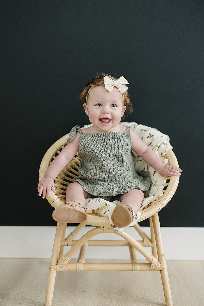 Sage Ruffle Knit Bubble Romper