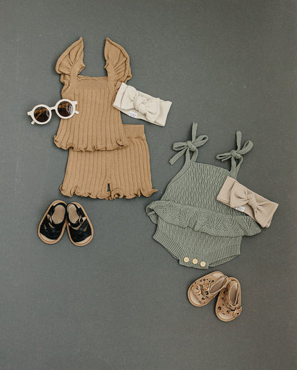 Sage Ruffle Knit Bubble Romper