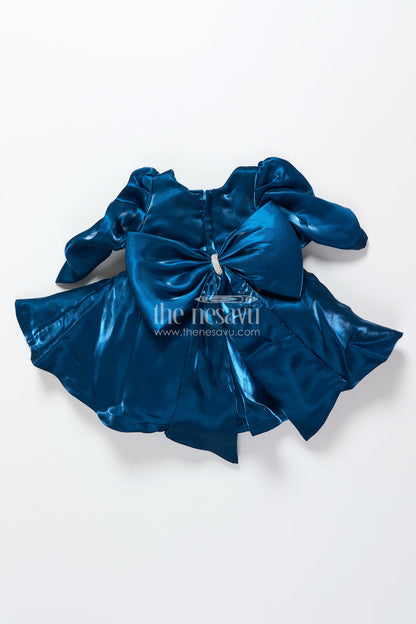 The Nesavu Girls Fancy Party Frock Satin Girls Party Frock with Stone Embellished Belt and Matching Bow Nesavu Nesavu satin girls birthday party frock embellished belt bow
