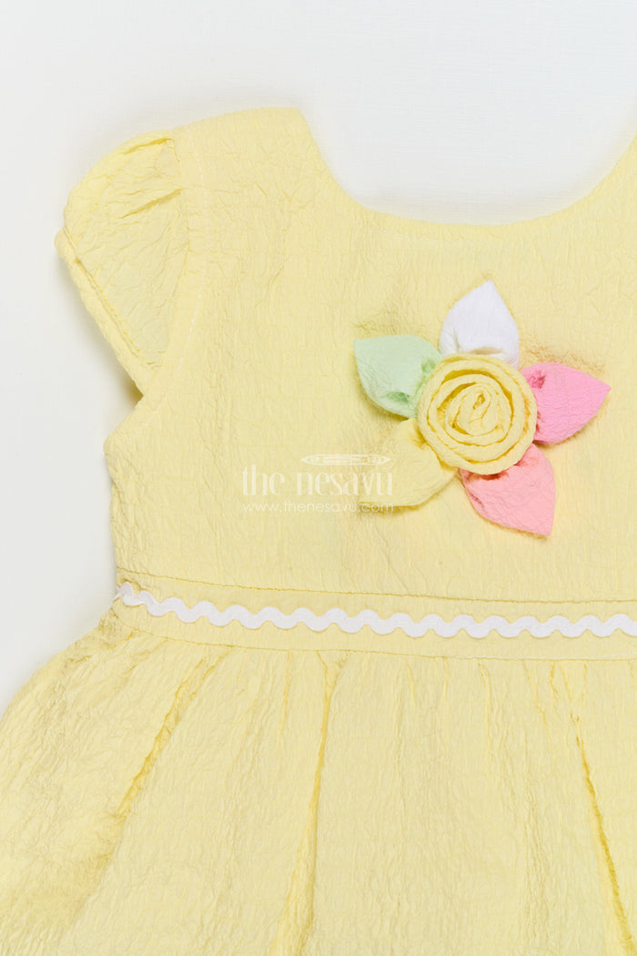 The Nesavu Girls Cotton Frock Seersucker Cotton Frock for Baby Girls’ Summer Days Nesavu Nesavu baby girl summer frock in seersucker cotton with floral applique and puff sleeves