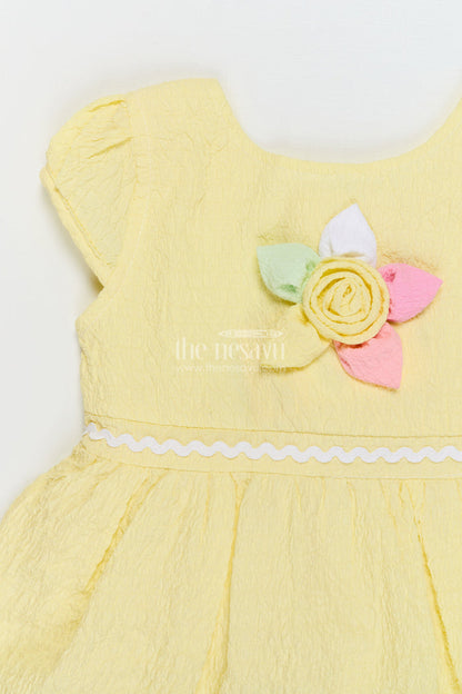 The Nesavu Girls Cotton Frock Seersucker Cotton Frock for Baby Girls’ Summer Days Nesavu Nesavu baby girl summer frock in seersucker cotton with floral applique and puff sleeves